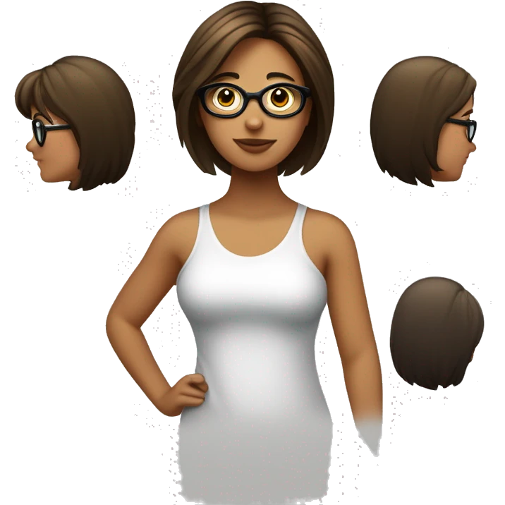 une fille avec les cheveux brun vers l'arriere et avec des lunette ronde noir emoji