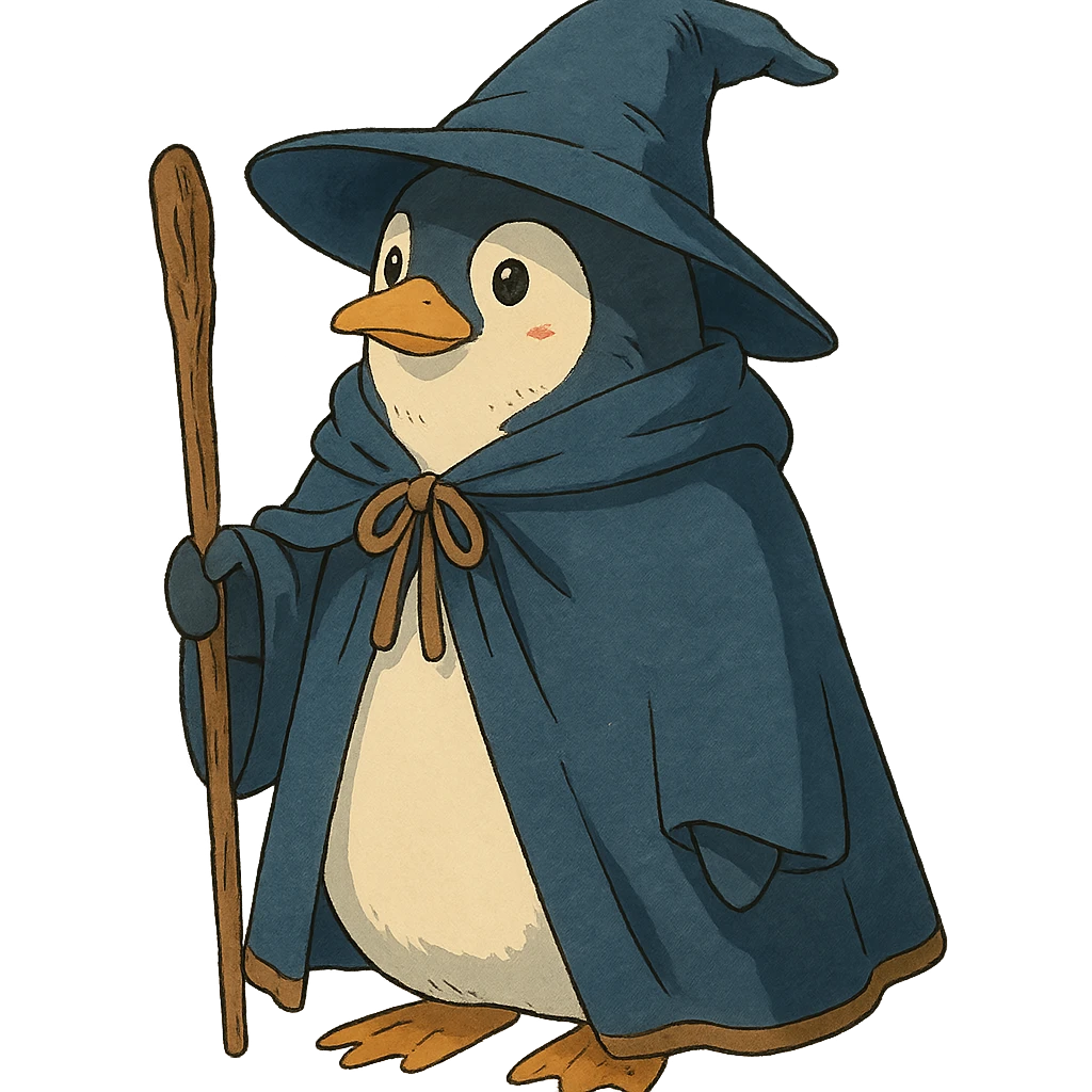 ghibli style penguin wizard emoji