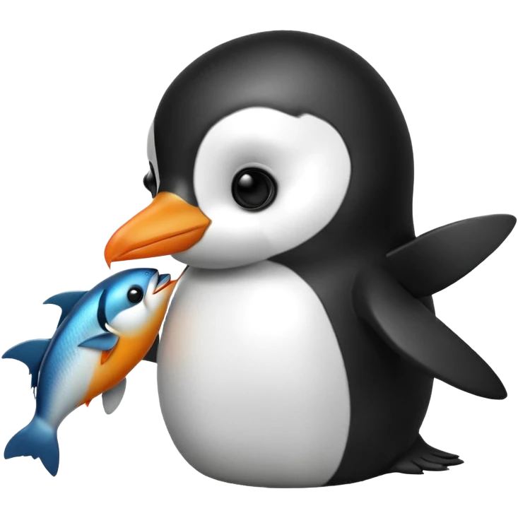 Penguin eating fish emoji