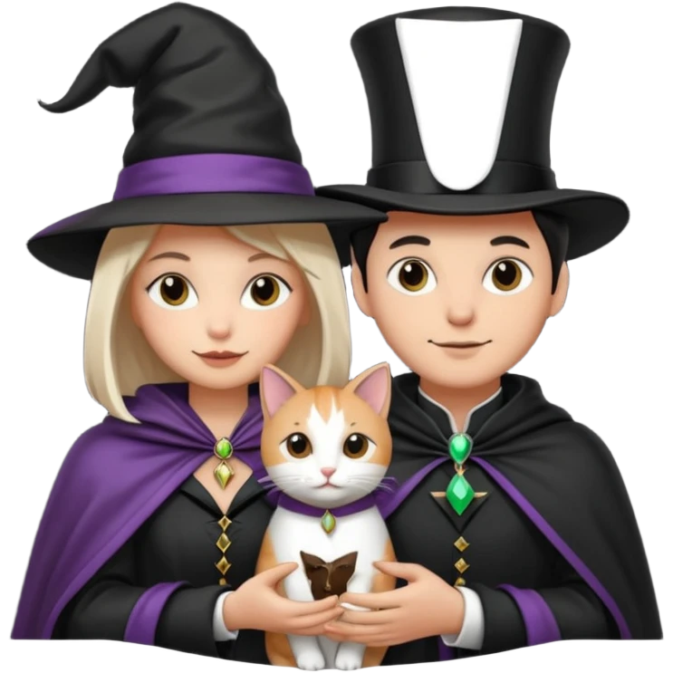 magician couple and their pet cat emoji