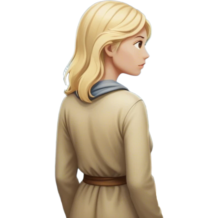 the back of a blonde woman stands at a mountain crossroads, her back turned as she contemplates two trails—one illuminated, symbolizing response, and one shrouded in darkness, representing reaction. with hands on chest emoji
