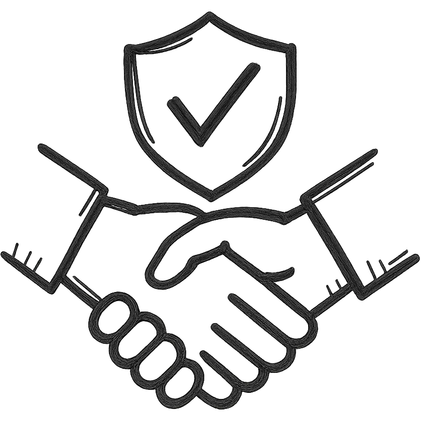 A shield with a tick, and two hands shaking behind it. emoji