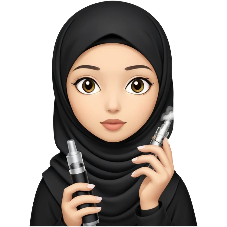 girl with a black hijab holding a vape emoji