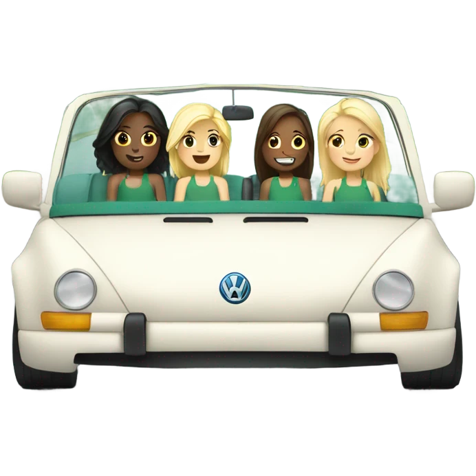 2 white blonde and 2 white brunette girls in a green convertible volkswagen  emoji