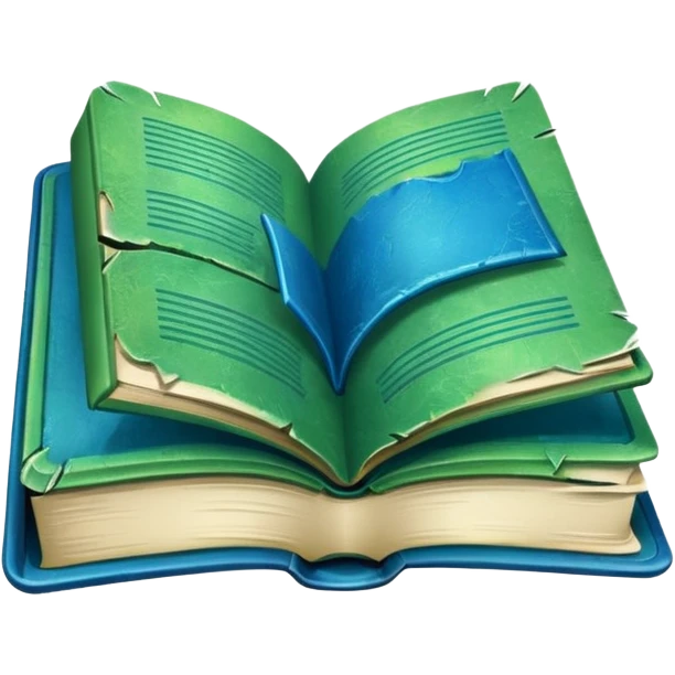 green and blue book with an abstract symbol on it emoji