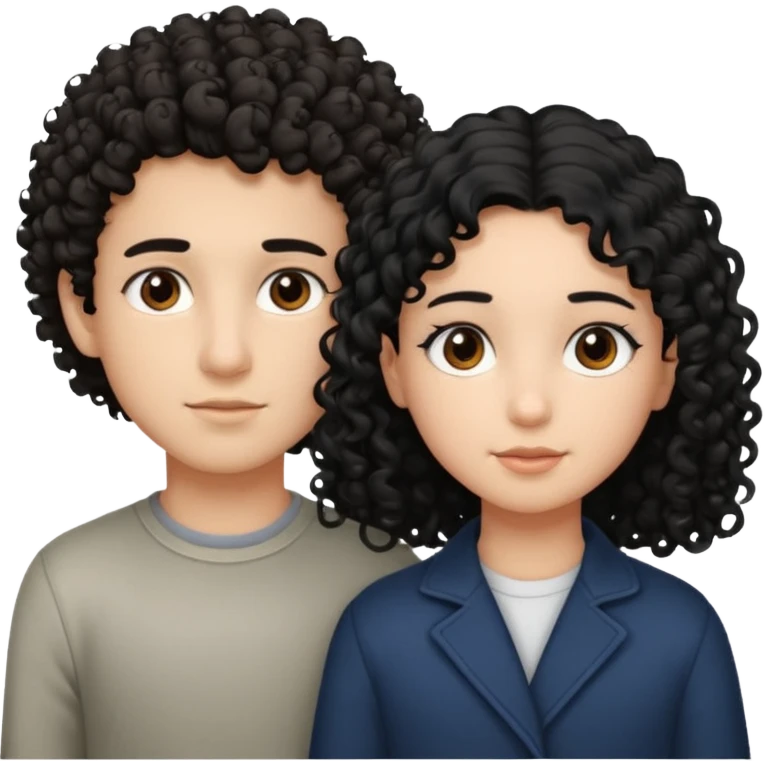 Un garçon cheveux boucle et yeux marron clair et une fille cheveux noir lisse côte à cote  emoji