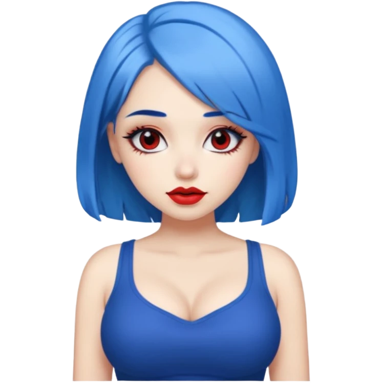 büyük memeli mavi saçlı çok güzel bir kız mini etekli kırmızı ruj emoji
