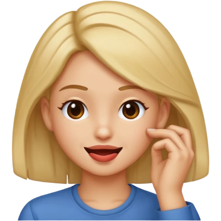 Create an emoji that's biting lip but looking like the smirk emoji but with a hand like it's putting hair behind their ear  emoji