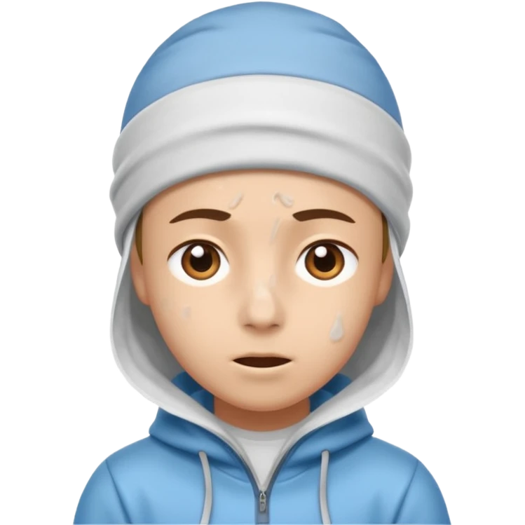 A person with headaches and a cold pack on the head emoji