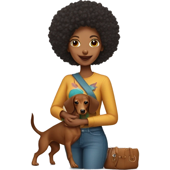 Mujer afro con perro dachshund amarcado  emoji