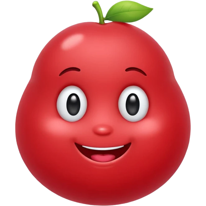 Cute round emoji mascot, shaped like a soft blob or jellybean, with two expressive eyes and a happy or clever smile. Entire body is colored in a warm cherry red (#e84a5f style), with no outline. Minimal facial features. Simple, friendly, and modern emoji-style character. Clean white background. emoji