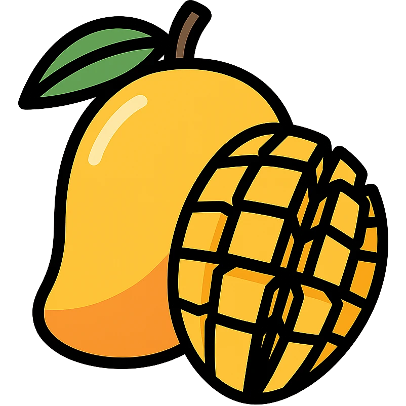 flat vector mango illustration, sliced half in hedgehog style, no face, no eyes, clean minimal design, white background, high resolution, no background elements emoji