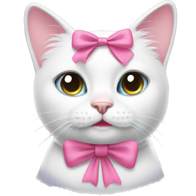 White cat with a pink bow emoji