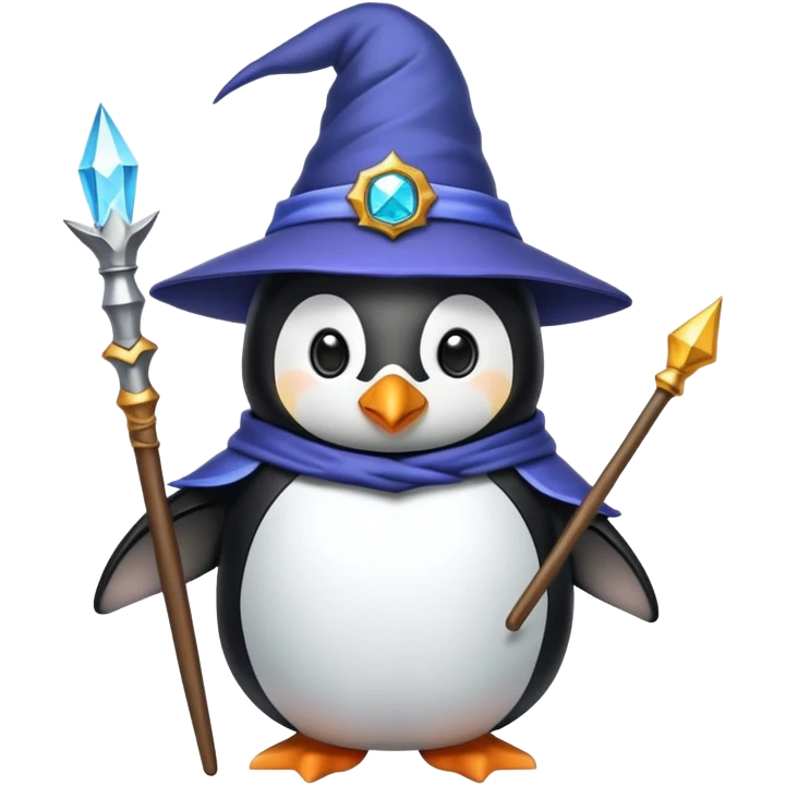 penguin wizard with wand and hat emoji