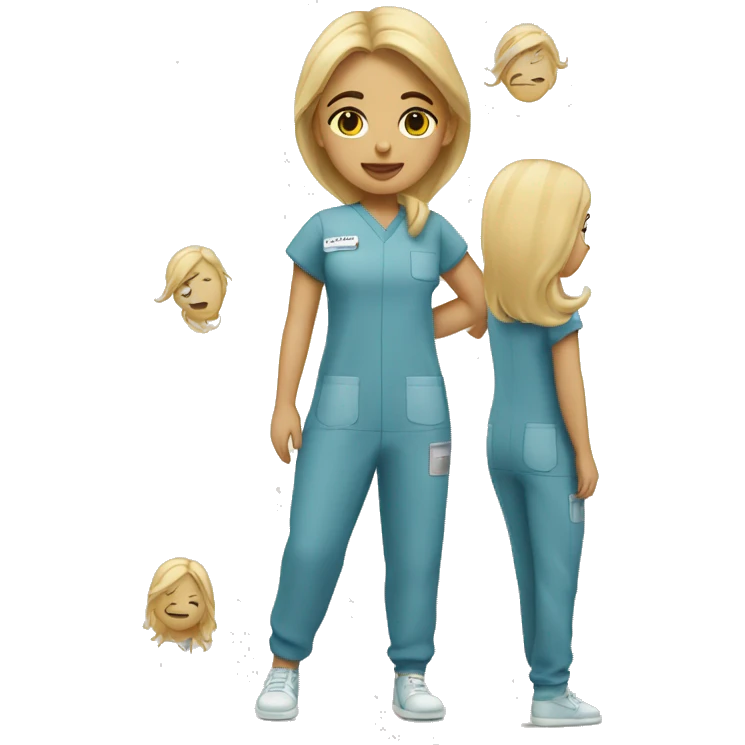 Girl with blonde hair full body wear scrubs emoji