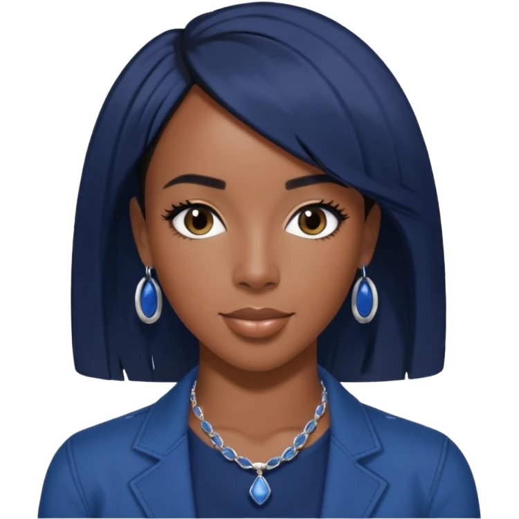 Kelly Rowland with short jet black hair, indigo outfit emoji