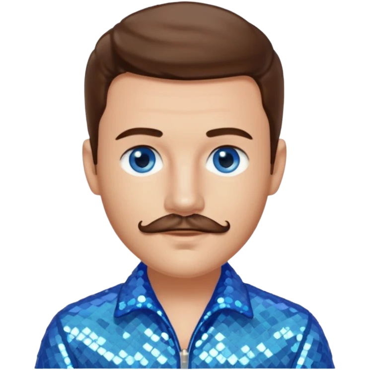 Benson Boone (b.2002), Pop Singer with blue eyes, brown hair and thin mustache, icy blue sequin outfit emoji