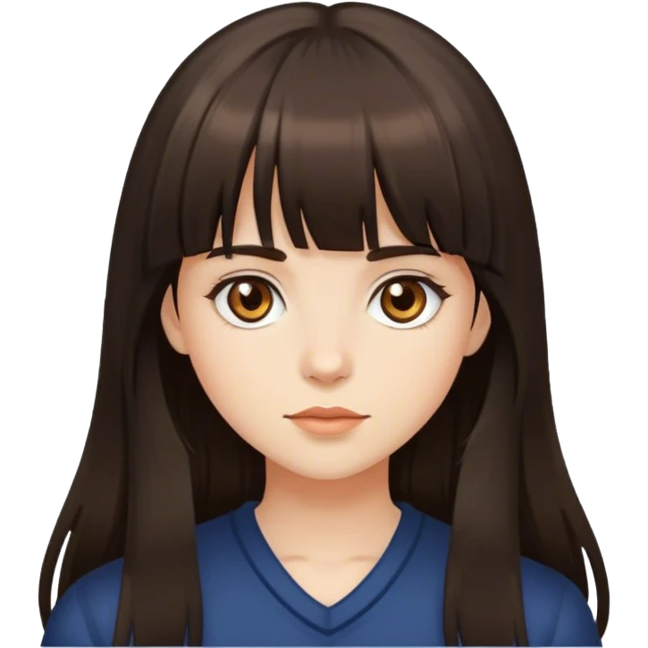 Girl with long dark brown hair with bangs and hazel eyes  emoji
