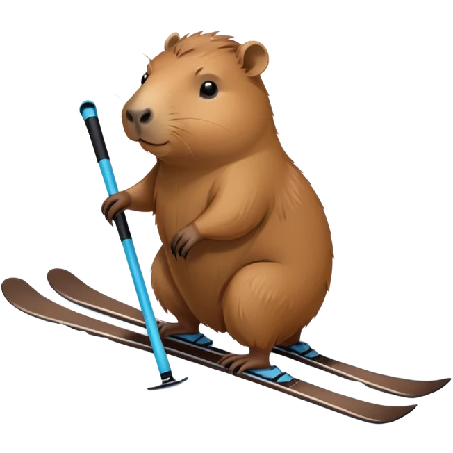 Capybara sad while skiing in the snow emoji