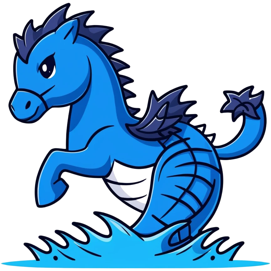 Black ninja water horse with dark blue water elements flowing around it, spiky armor, fierce expression emoji