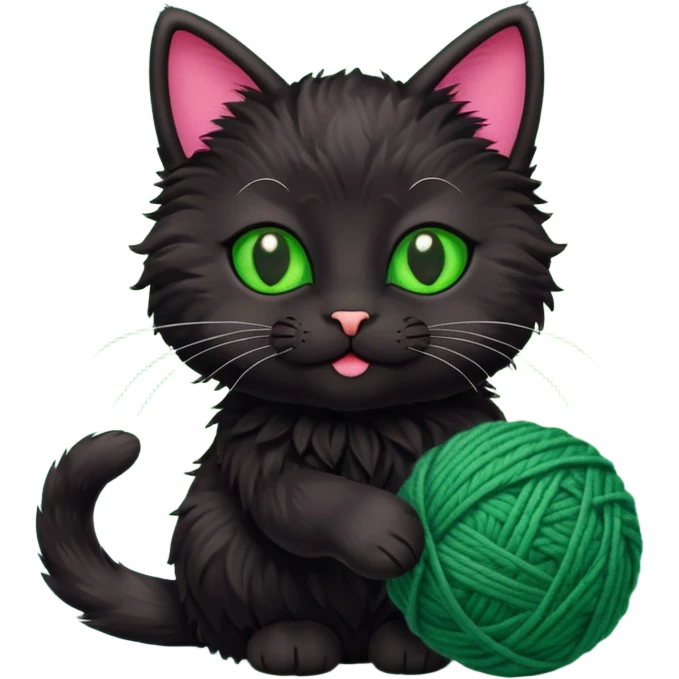 happy black cat playing with small ball of wool emoji