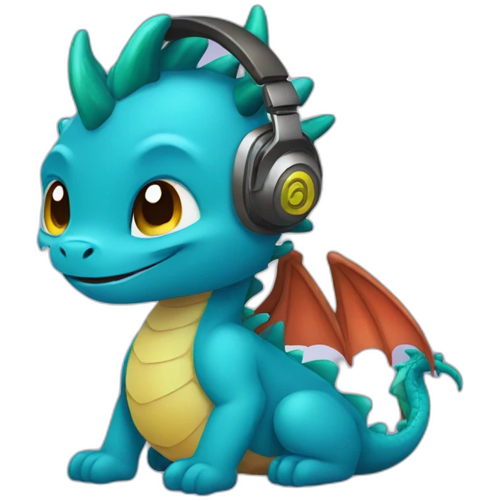 dragon cute listen to music emoji