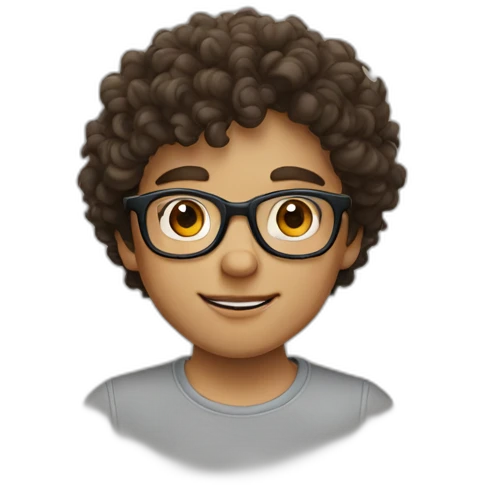 Brunnette curly boy with round glasses emoji