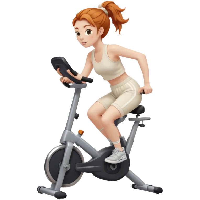 Gorgeous Ginger girl messy bun rising stationary bike cream sweatpants emoji