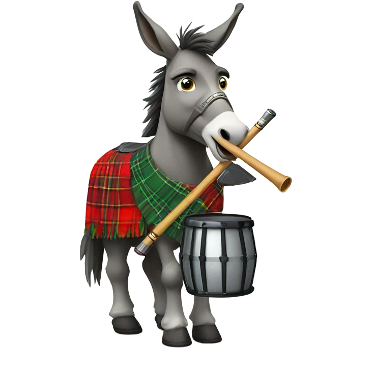 A donkey playing a tin whistle wearing a Scottish kilt  emoji