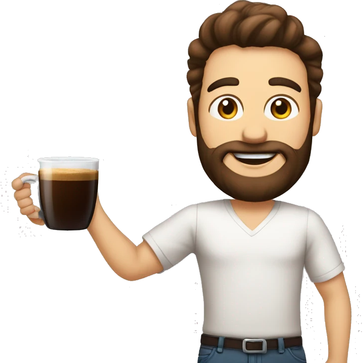 homem de pele branca com barba com  café emoji