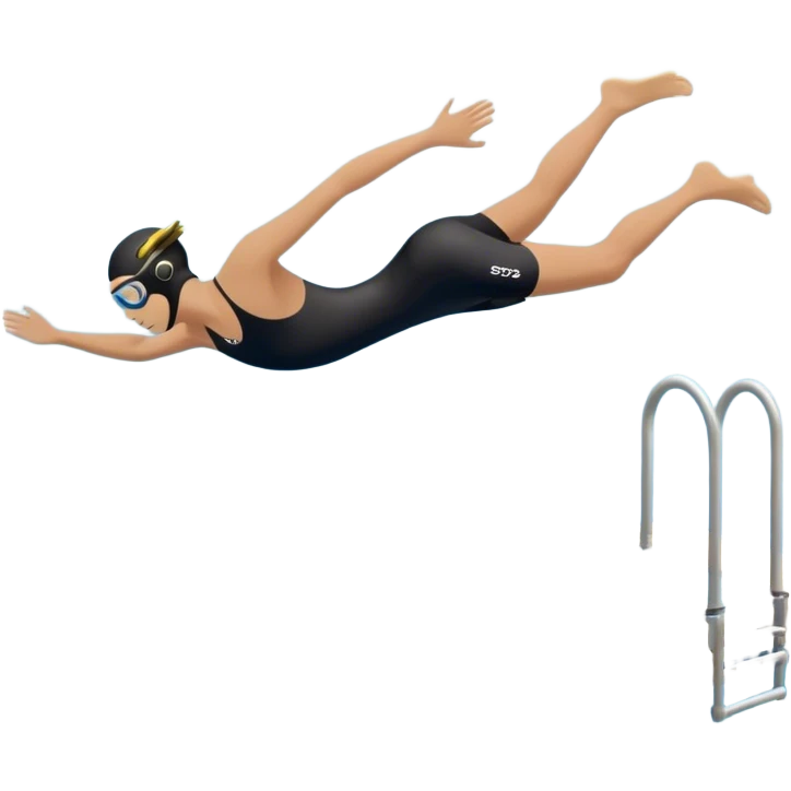 A diver mid-air after jumping off a diving pool, body slightly tense but moving forward. Below them, a pool labeled "Confidence", with ripples forming. A subtle 5-4-3-2-1 on the diving board shows they took the leap despite fear. emoji