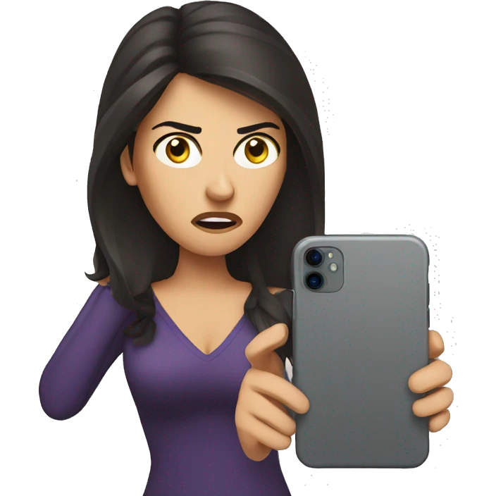 Brunette angry Woman talking on cell phone emoji