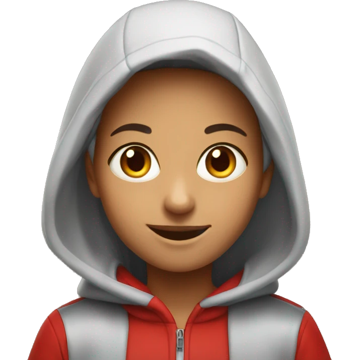 smiling girl in red hoodie emoji