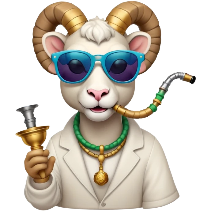 A cool ram wearing stylish sunglasses, casually smoking a hookah, with a relaxed and confident expression, surrounded by a subtle smoke effect, in a minimalist and vibrant emoji style. emoji