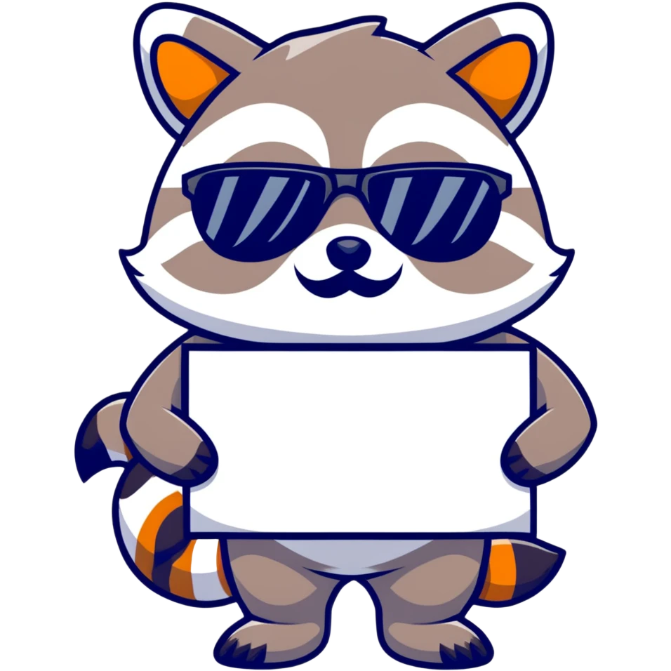 Raccoon in disguise, sunglasses and mustache holding a sign  emoji