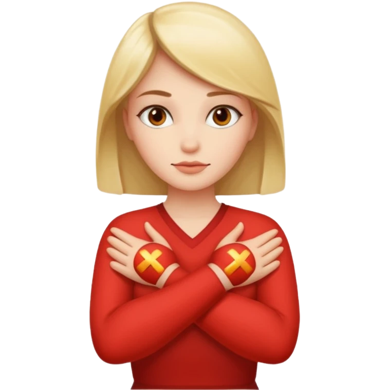 Woman Gesturing No, A woman with arms crossed forming an 'X' emoji