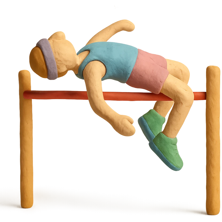 claymation style high jump athlete, pastel colors emoji