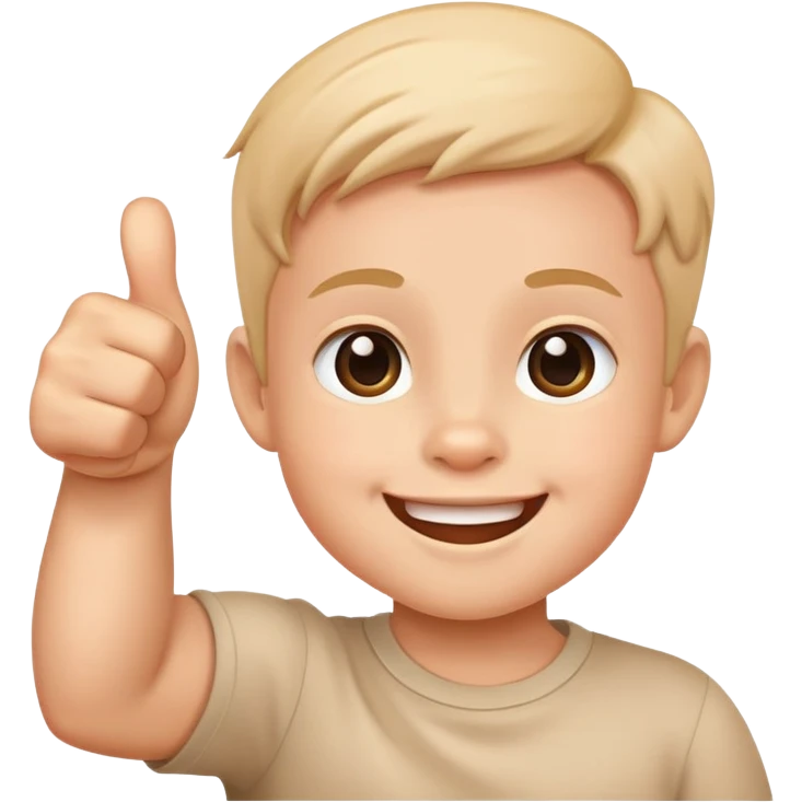 child giving a thumbs up after eating all their food, cheerful and cute emoji