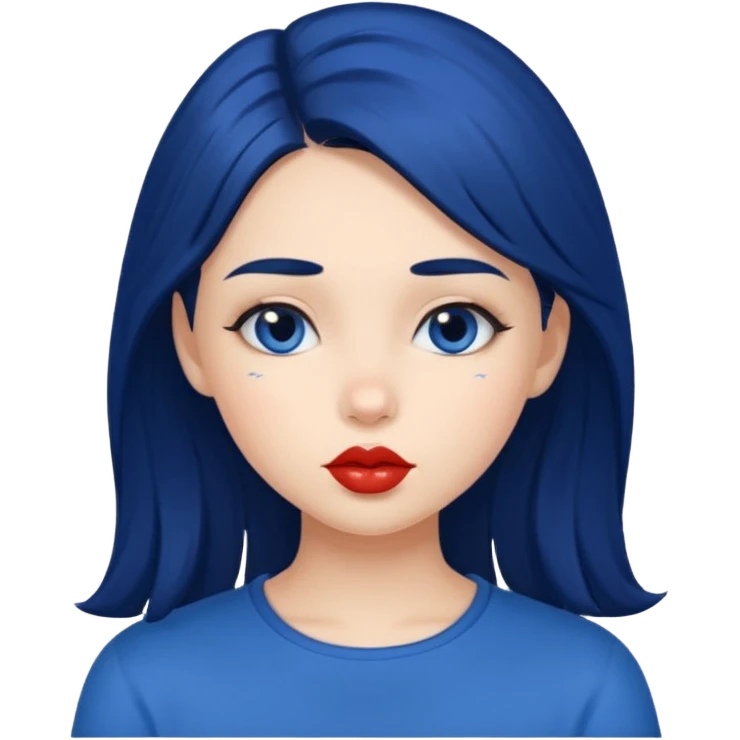 Realistic girl face with kises on her face with blue dark hair emoji
