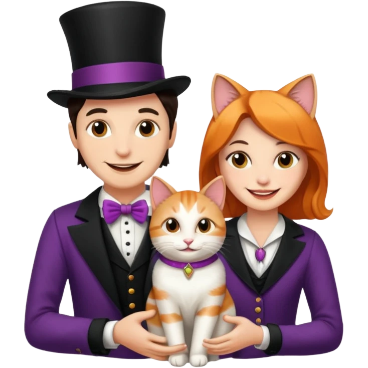 magician couple and their pet cat emoji