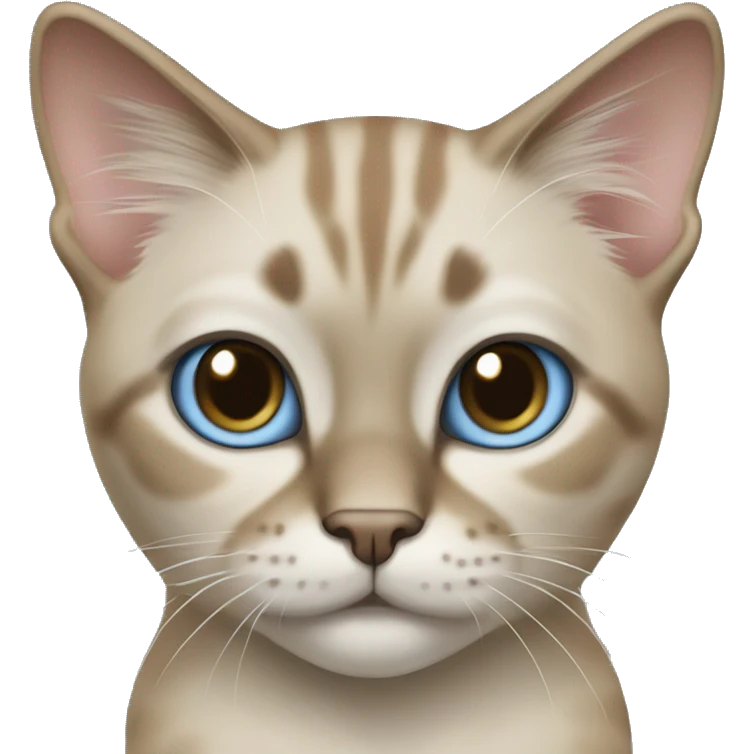 Thai breed cat with a light cream-brown body, dark gray nose and face, ears, and paws. sharp ears, and striking light blue eyes  emoji