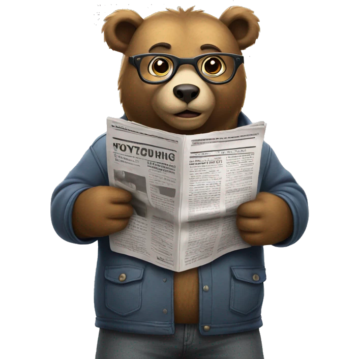bear in city streets wearing glasses reading newspaper emoji