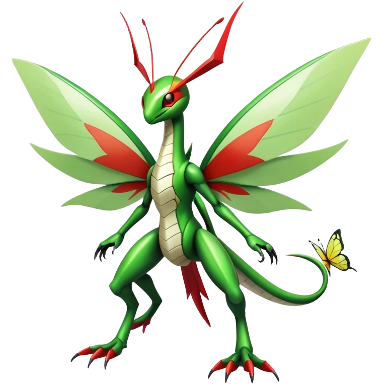  Cool Edgy Shiny Futuristic Ethereal Legendary Kartana-Digimon-Schyther-Flygon-hybrid full body with butterfly wings on back emoji