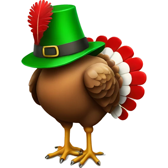 Turkey wearing red and white sweater with green top hat emoji