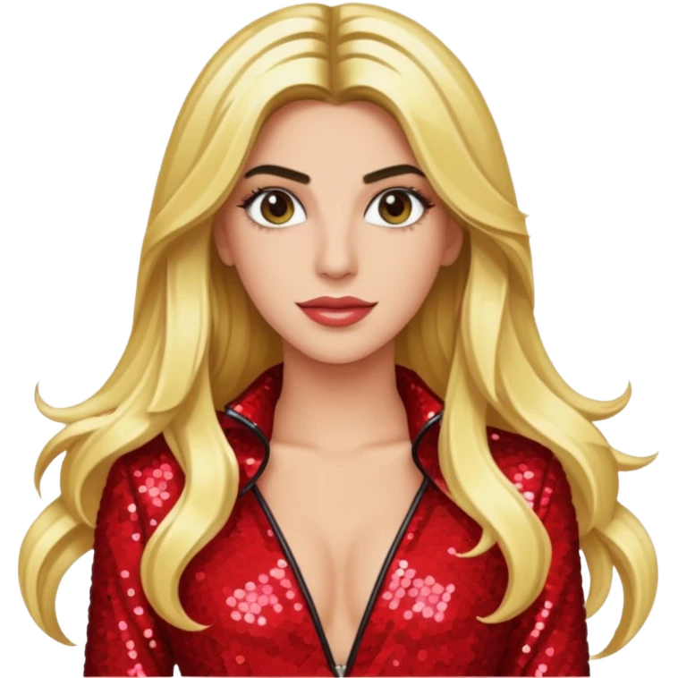 Lele Pons with long blonde hair, red sequin outfit emoji