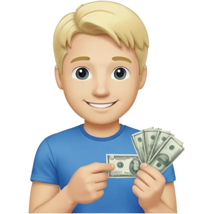 Man with blonde hair and blue t shirt in love with money  emoji