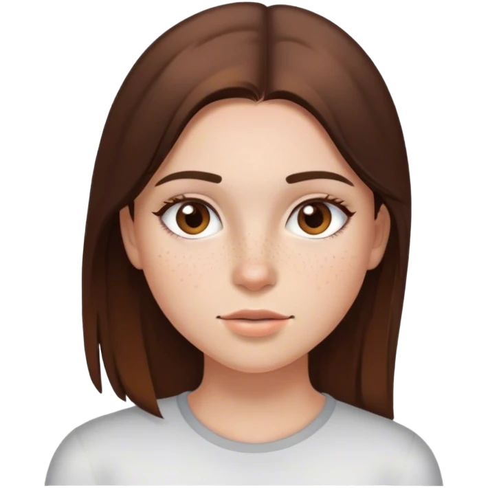A girl with straight brunette hair, brown eyes and freckles  emoji