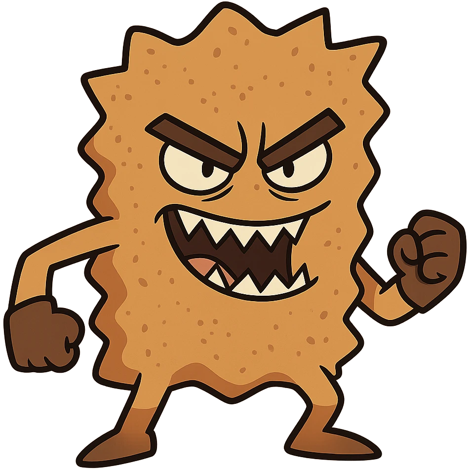 evil schnitzel, menacing expression, sharp edges, cartoon style emoji