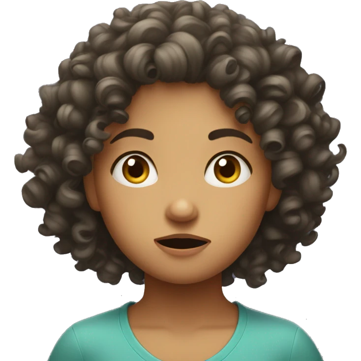 Curly haired girl with confused look on her face emoji