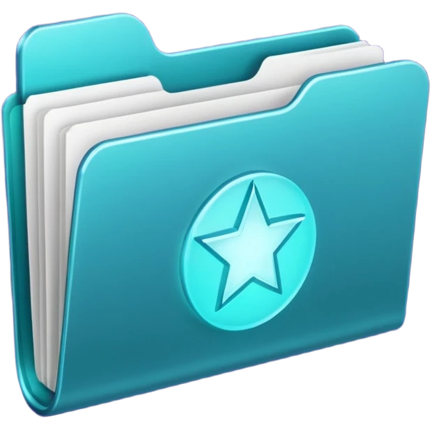 A minimalist glowing folder icon floating on a soft beige background, with subtle purple and teal lighting. The folder is slightly open, and a gentle magical light glows from inside — representing creativity and mystery. emoji